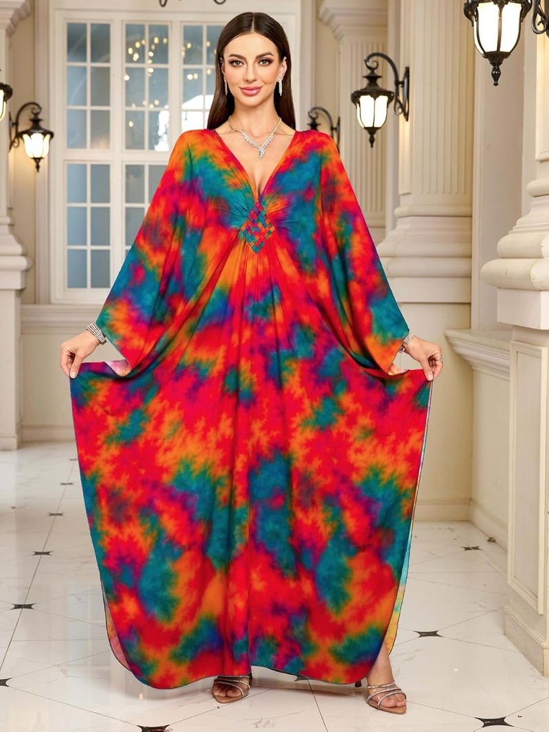 KEYLORTING Women’s Kaftan Beach Cover Up Dress Plus Size Summer Swimsuit Loungewear Maxi Dress - Image 3